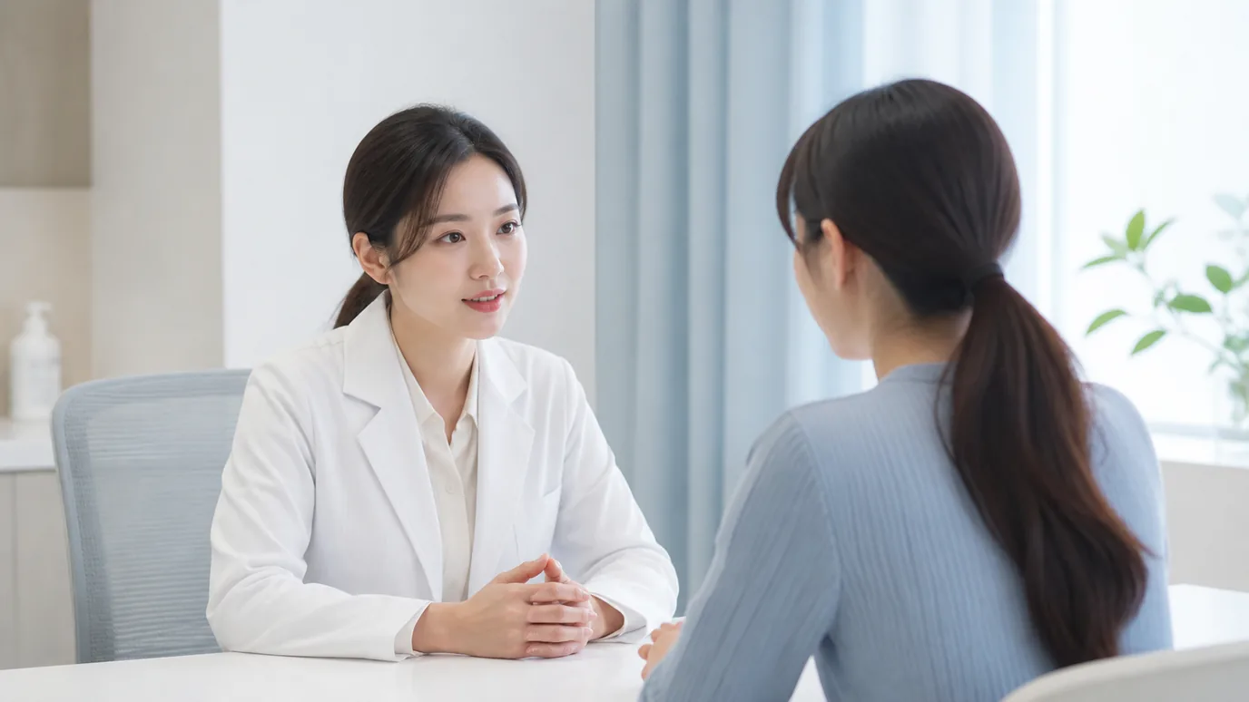 상담실에서 의료진이 환자와 마주 앉아 설명하는 모습