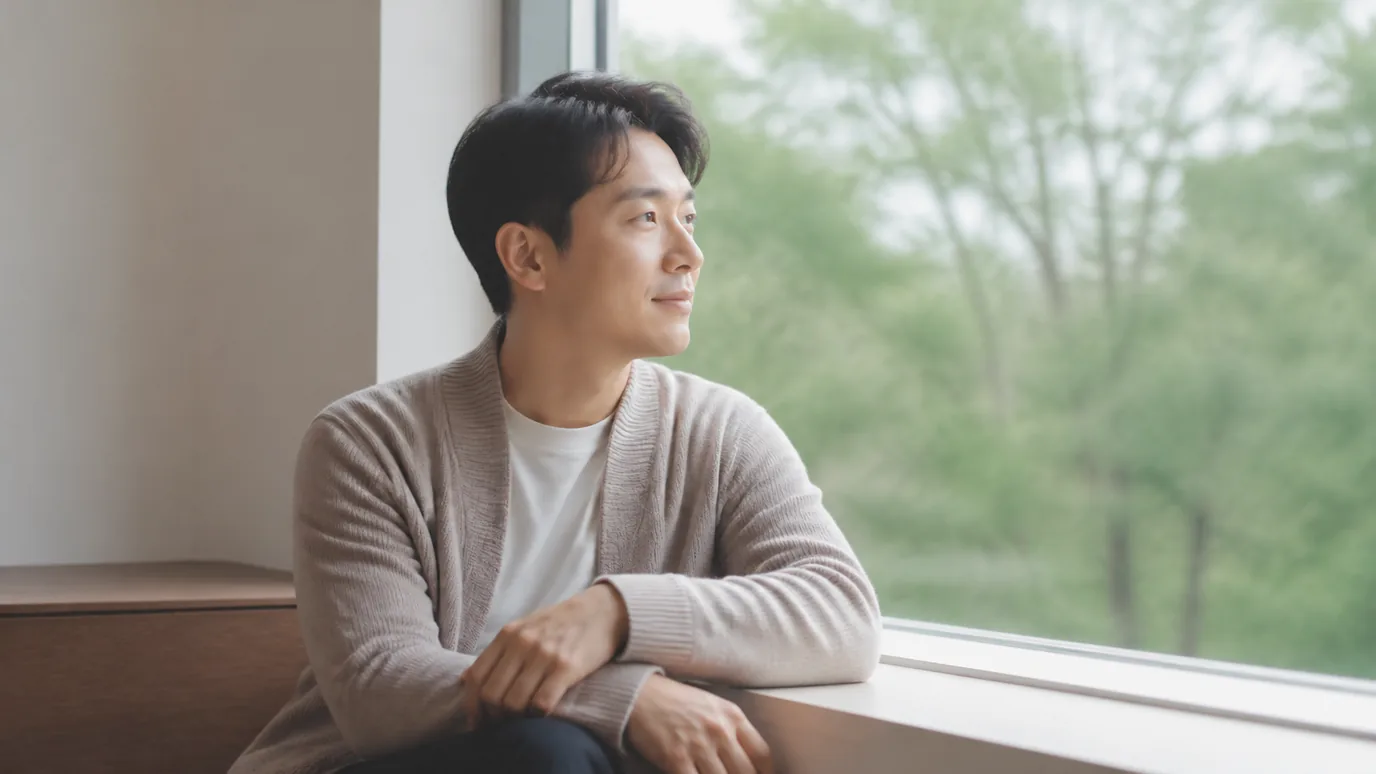 밝은 상담 공간에서 한국인 성인이 무표기 검사 봉투와 선택 카드를 차분히 대조하는 장면